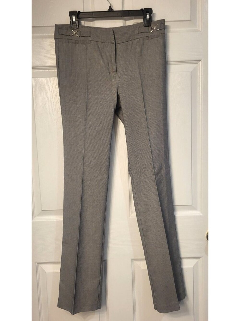 Womens New York and Company Gray Houndstooth Dress Pants 6 Tall Zip Career
